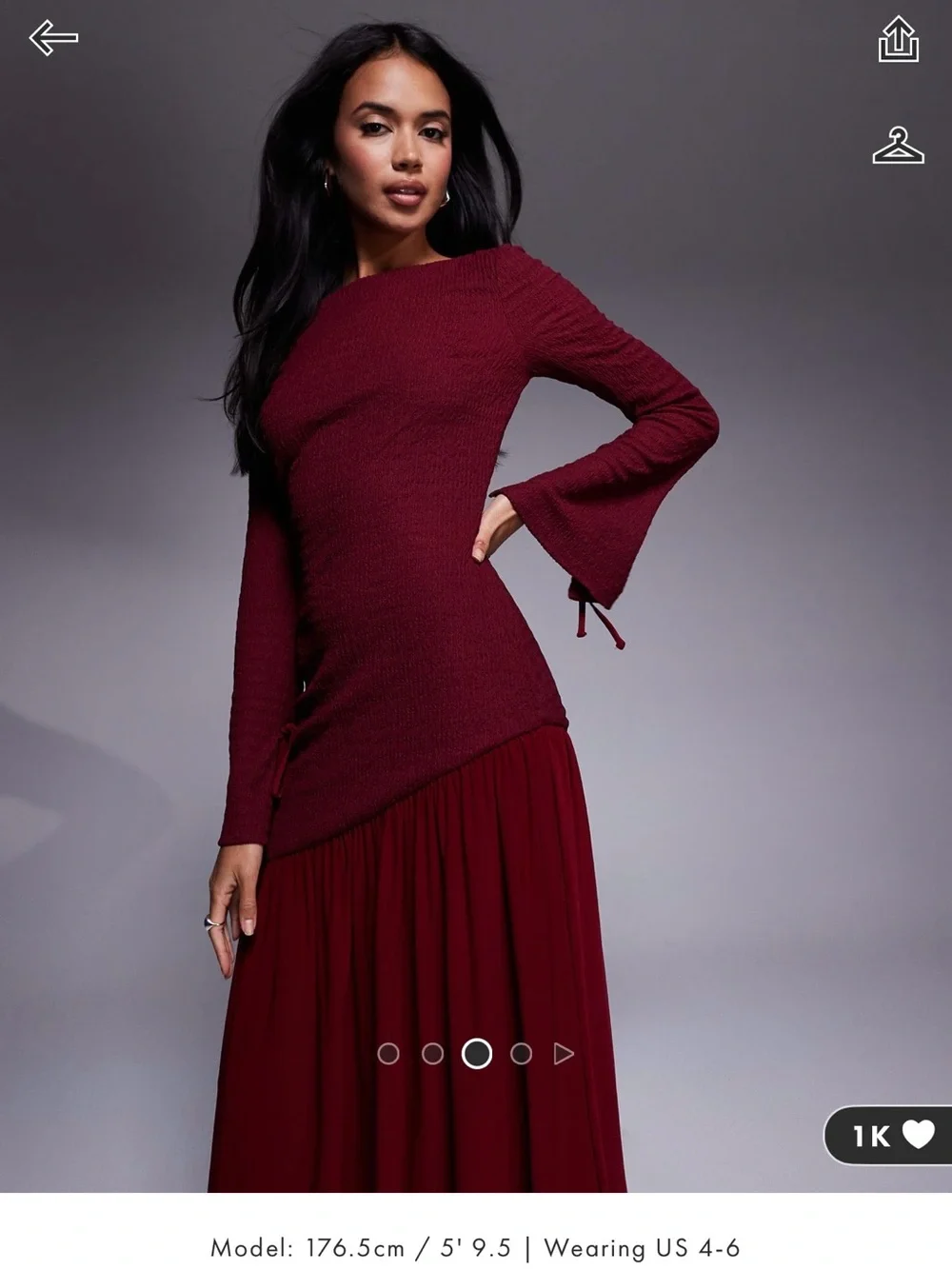Sleeve-Detail Maxi Dress in Burgundy - Picture 3 of 4
